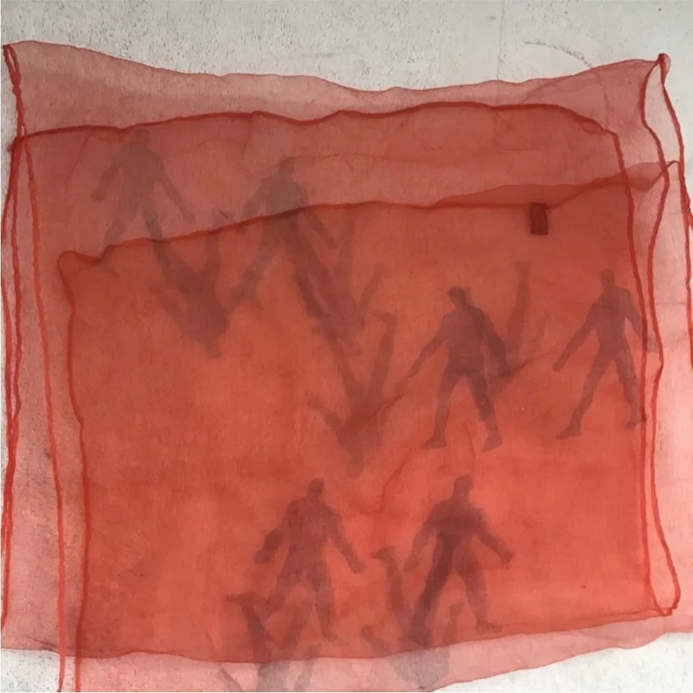 VINTAGE WOMENS SCARF SHEER RED HIMAN WALKING MADE IN JAPAN